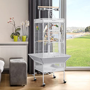 Yaheetech Wrought Iron Bird Cages, Play Top Large Aviary with Stand for Cockatiel Parrot Sun Parakeet Conures Lovebird Budgie Finch African Grey White, 61-inch