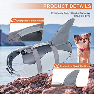 EMUST Dog Life Vest, Dog Life Jacket for Small, Middle, Large Dogs with Rescue Handle Flotation Vest Safety Lifesaver for Swimming Pool Beach Boating, (S,Grey)