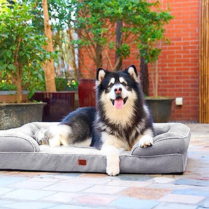 EHEYCIGA Orthopedic Dog Beds for Extra Large Dogs, Waterproof Memory Foam XL Dog Bed with Sides, Non-Slip Bottom and Egg-Crate Foam Big Dog Couch Bed with Washable Removable Cover, Grey