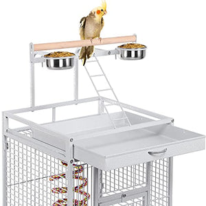 Yaheetech Wrought Iron Bird Cages, Play Top Large Aviary with Stand for Cockatiel Parrot Sun Parakeet Conures Lovebird Budgie Finch African Grey White, 61-inch