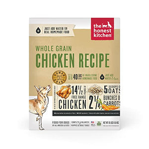 The Honest Kitchen Human Grade Dehydrated Whole Grain Dog Food – Complete Meal or Topper – Chicken 10 lb (makes 40 lbs)