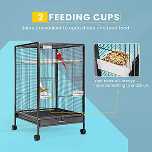 VIVOHOME 30 Inch Height Wrought Iron Bird Cage with Rolling Stand for Parrots Conure Lovebird Cockatiel Black