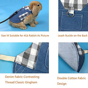 Vehomy Rabbit Harness and Leash Small Animal Clothes for Rabbit Guinea Pig, Bunny Plaid Harness Leash Guinea Pig Blue Denim Black and White Plaid Dress for Kitten Chihuahua and Other Small Animals L