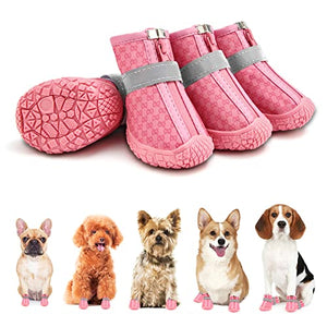 Dog Shoes for Small Dogs Boots, Waterproof Dog Booties Paw Protector for Outdoor Walking, Puppy Shoes with Reflective Strips Rugged Anti-Slip Sole for Hardwood Floors Hot Pavement Winter Snow 4PCS/Set