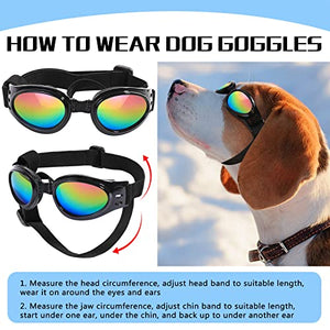 QUMY Dog Sunglasses Dog Goggles for Medium Large Breed Dogs, Wind Dust Fog Protection Eye Wear Pet Glasses with Adjustable Strap for Motorcycle Car Driving Bike Riding Hiking Swimming Over 15lbs Black