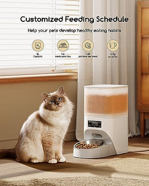 Faroro Automatic Cat Food Dispenser, 4L/17 Cups Timed Dry Food Dispenser for Cats Dogs with Programmable Portion Control, 6 Meals Per Day, Dual Power Supply, 10s Voice Recorder