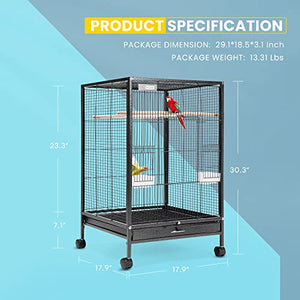 VIVOHOME 30 Inch Height Wrought Iron Bird Cage with Rolling Stand for Parrots Conure Lovebird Cockatiel Black