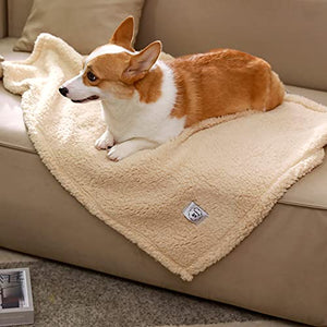 Premium Fleece Dog Blanket Soft Pet Sherpa Calming Blankets Throw for Dog Puppy Cat, Beige Small (20x30)