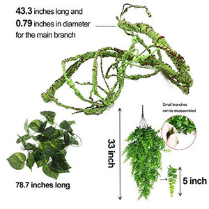 kathson 3 PCS Reptile Vines Plants Flexible Bendable Jungle Climbing Vine Terrarium Plastic Plant Leaves Pet Tank Habitat Decor for Bearded Dragons Lizards Geckos Snakes Frogs and More Reptiles