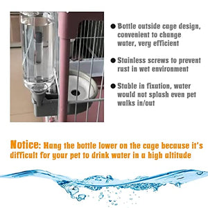 Vannon 16oz BPA Free Cage Water Bottles for Rabbits, Dogs, Ferrets, Cats and Other Small Animals, Anti-Overflow Water Dispenser for Crate, Grey