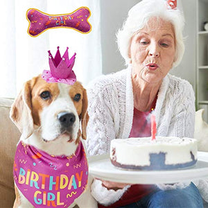 IDOLPET Dog Birthday Bandana Large Dog Birthday Hat Happy Birthday Dog Bone Toy Dog Party Set Pet Happy Birthday Party Suppliers Dog Birthday Accessories and Pet Decorations (Pink)…