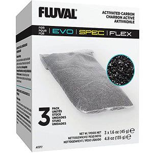 Fluval Spec/Evo/Flex Activated Carbon, Replacement Aquarium Filter Media, 3-Pack, A1377,Black