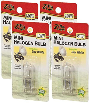 Zilla 4 Pack of Reptile Terrarium Heat Lamps Mini Halogen Bulb, Day White, 50 Watts