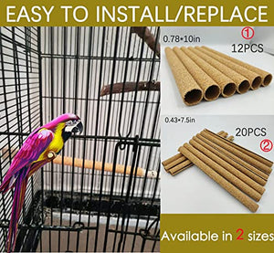 20Pcs Sand Perch Covers for Bird - 7.5" Bird Perchs Bird Stand Bird Cage Accessories Natural Wood Perch Platform Paw Grinding Stick for Parakeets, Lovebirds, Parrotlets, Canaries