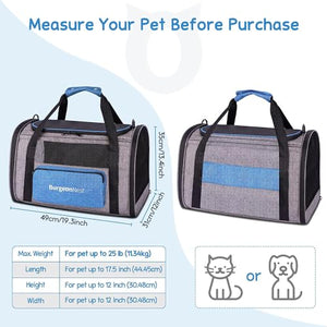 BurgeonNest Cat Carrier for Large Cats 20 lbs, Soft-Sided Pet Carrier for Small Dogs Medium Cats Under 25 lbs, Puppy Travel Bag with Big Storage Bag, 4 Ventilated Windows, 3 Doors