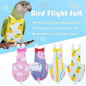 QBLEEV 4 Pack Bird Diaper, Soft Birds Flight Suits with Leash Hole, Washable & Reusable Parrots Nappies with Bowtie Decor, Breathable Pet Pee Pads for Budgie Parakeet, Cockatoos(4 Sizes)