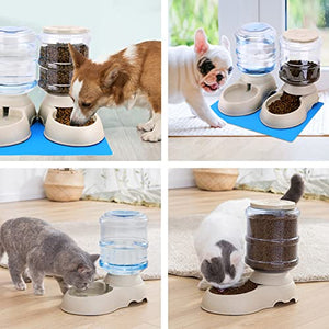 2 Pack Automatic Cat Feeder and Water Dispenser in Set Gravity Food Feeder and Waterer with Pet Food Mat for Small Medium Dog Pets Puppy Kitten Big Capacity 1 Gallon x 2