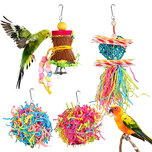 YUEPET 4 Pack Bird Shredder Toys Small Parrot Chewing Toys Parrot Cage Foraging Hanging Toy for Small Bird Parakeets Parrotlets Lovebirds Cockatiels