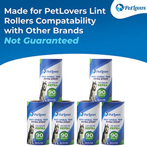 PetLovers Lint Roller Refills - 540 Sheets, Extra Sticky Sheets for Pet Hair, Lint Remover, and Dog & Cat Hair Removal, 6 Pack of Refills