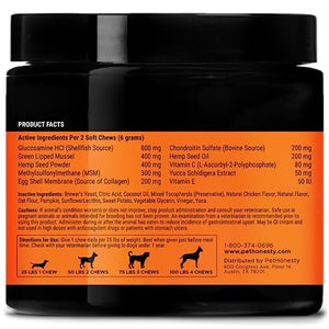 Pet Honesty Senior Hemp Mobility - Hip & Joint Supplement for Senior Dogs - Hemp Oil & Powder, Glucosamine, Collagen, MSM, Green Lipped Mussel, Support Mobility, Helps with Occasional Discomfort (90)