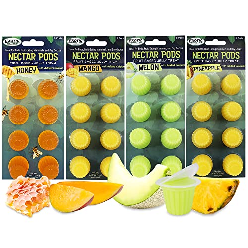 Nectar Pods (Variety 4 Pack) - Calcium-Fortified Jelly Fruit Treat - Sugar Gliders, Marmosets, Squirrels, Parrots, Cockatiels, Parakeets, Birds, Hamsters, Day Geckos, Kinkajous & Other Small Pets