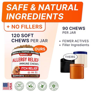 StrellaLab Dog Allergy Relief — Itchy Skin Treatment with Omega 3 & Pumpkin, Dogs Itching and Licking Treats, Itch Chew, Supplements, Hotspot for Dogs, Anti Support