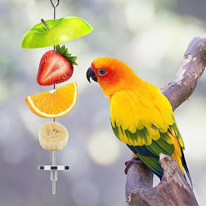 Bird Food Holder Stainless Steel Fruit Vegetable Stick Skewer for Parrots Cockatoo Cockatiel Cage Treating Tool (L: 7.86inch)