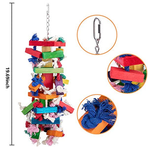 Deloky Bird Block Knots Tearing Toy -19.7 inch Multicolored Natural Wooden Parrot Chewing Toy Suggested for Macaws cokatoos,African Grey and a Variety of Amazon Parrots.(Large Size)