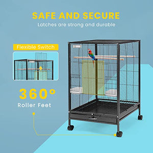 VIVOHOME 30 Inch Height Wrought Iron Bird Cage with Rolling Stand for Parrots Conure Lovebird Cockatiel Black