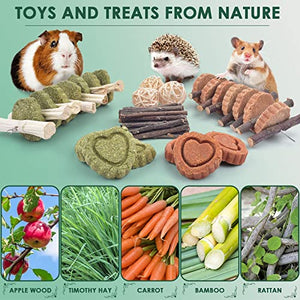 KATUMO Rabbit Treats, Natural Bunny Treats Organic Apple Stick Sweet Bamboo Timothy Hay Chew Toys