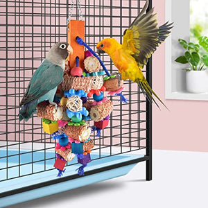 KATUMO Bird Chew Toys, Natural Corn Cob Colored Wooden Blocks Sturdy Nut Parrot Toy for Small Medium Parrot Birds
