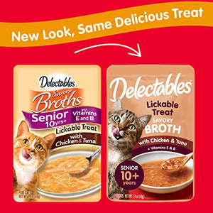 Hartz Delectables Savory Broths Senior 10+ Chicken & Tuna Lickable Cat Treat, 12 Count (Pack of 1)