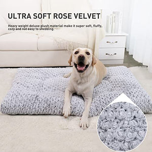 Washable Dog Bed Deluxe Plush Dog Crate Beds Fulffy Comfy Kennel Pad Anti-Slip Pet Sleeping Mat for Large, Jumbo, Medium, Small Dogs Breeds, 35" x 23", Gray