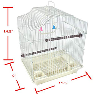 White 14-inch Extra Small Birds Parakeet Wire Bird Cage for Finches Canaries Lovebirds Green Cheek Conure Perfect Bird Travel Cage and Hanging Bird House