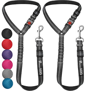 Comfortable Dog Seat Belt Harness for Car - 2-in-1 Leash and Restraint Secures to Headrest. Adjustable Bungee, Strong, Durable, 360 Degree Swivel Attach Won't Twist, Reflective, Easy to Use (Black)