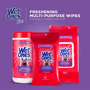 Wet Ones for Pets Freshening Multipurpose Wipes for Cats with Aloe Vera | Easy to Use Cat Cleaning Wipes, Freshening Cat Grooming Wipes for Pet Grooming in Fresh Scent | 50 ct Cannister Cat Wipes