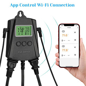 Inkbird WiFi Heat Mat Reptile Thermostat Controller Temperature Controller with 2 Probes and 2 Outlets, IPT-2CH Thermostat (Max 250W per Outlet).