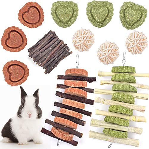 KATUMO Rabbit Treats, Natural Bunny Treats Organic Apple Stick Sweet Bamboo Timothy Hay Chew Toys