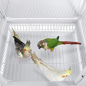 Yaheetech Wrought Iron Bird Cages, Play Top Large Aviary with Stand for Cockatiel Parrot Sun Parakeet Conures Lovebird Budgie Finch African Grey White, 61-inch