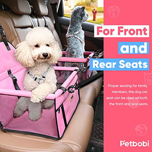 Pet Reinforce Car Booster Seat for Dog Cat Portable and Breathable Bag with Seat Belt Dog Carrier Safety Stable for Travel Look Out,with Clip on Leash with PVC Tube, Pink