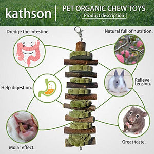 kathson 2PCS Bunny Chew Toys for Teeth Grinding, Chinchilla Treats Organic Bamboo Sticks Natural Fruitwood Branches for Rabbits Guinea Pigs Hamsters (Fruitwood Sticks+Alfalfa Cakes)