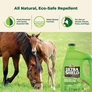 Absorbine UltraShield Green All-Natural Fly Spray for Horses & Dogs, Essential Botanical Oil Eco-Safe Formula Repels & Controls Ticks, Flies, Mosquitoes, Gnats, 128oz Gallon Refill