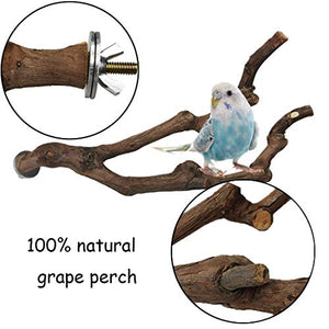 kathson Natural Parrot Perch Bird Stand Pole Wild Grape Stick Paw Grinding Fork Parakeet Climbing Standing Branches Toy Chewable Cage Accessories for Small Budgies Cockatiels Lovebirds 3PCS