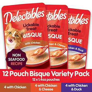 Delectables Bisque Non-Seafood Lickable Wet Cat Treats, Variety Pack, 12 Count (Pack of 1)