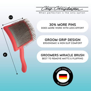 Chris Christensen Big G Dog Slicker Brush for Dogs (Goldendoodles, Labradoodles, Poodles), Groom Like a Professional, Fluff Detangle Style, Saves Time Energy, Coral, Large