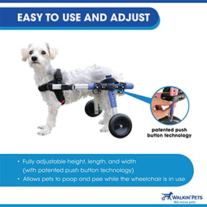 Walkin' Wheels Small Dog Wheelchair, Lightweight Dog Wheelchair for Back Legs, 15-25 lbs, for 6-8 inches Leg Height - Blue