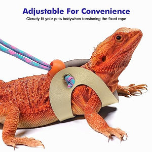 LIKZINWA Bearded Dragon Lizard Leash Harness,4 Size Pack Adjustable Small Animal Harness for Reptile and Small pet (Golden)