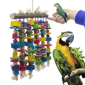 Deloky Large Bird Parrot Chewing Toy - Multicolored Natural Wooden Blocks Bird Parrot Tearing Toys Suggested for Large Macaws cokatoos,African Grey and a Variety of Amazon Parrots(15.7" X 9.8")