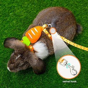 ORZECHKO Rabbit Harness and Leash - Adjustable Bunny Harness Escape Proof for Walking Runnig Hiking Camping Outdoor - Yellow Carrot Pattern Cute Small Animal Harness Leash Set