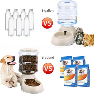 2 Pack Automatic Cat Feeder and Water Dispenser in Set Gravity Food Feeder and Waterer with Pet Food Mat for Small Medium Dog Pets Puppy Kitten Big Capacity 1 Gallon x 2